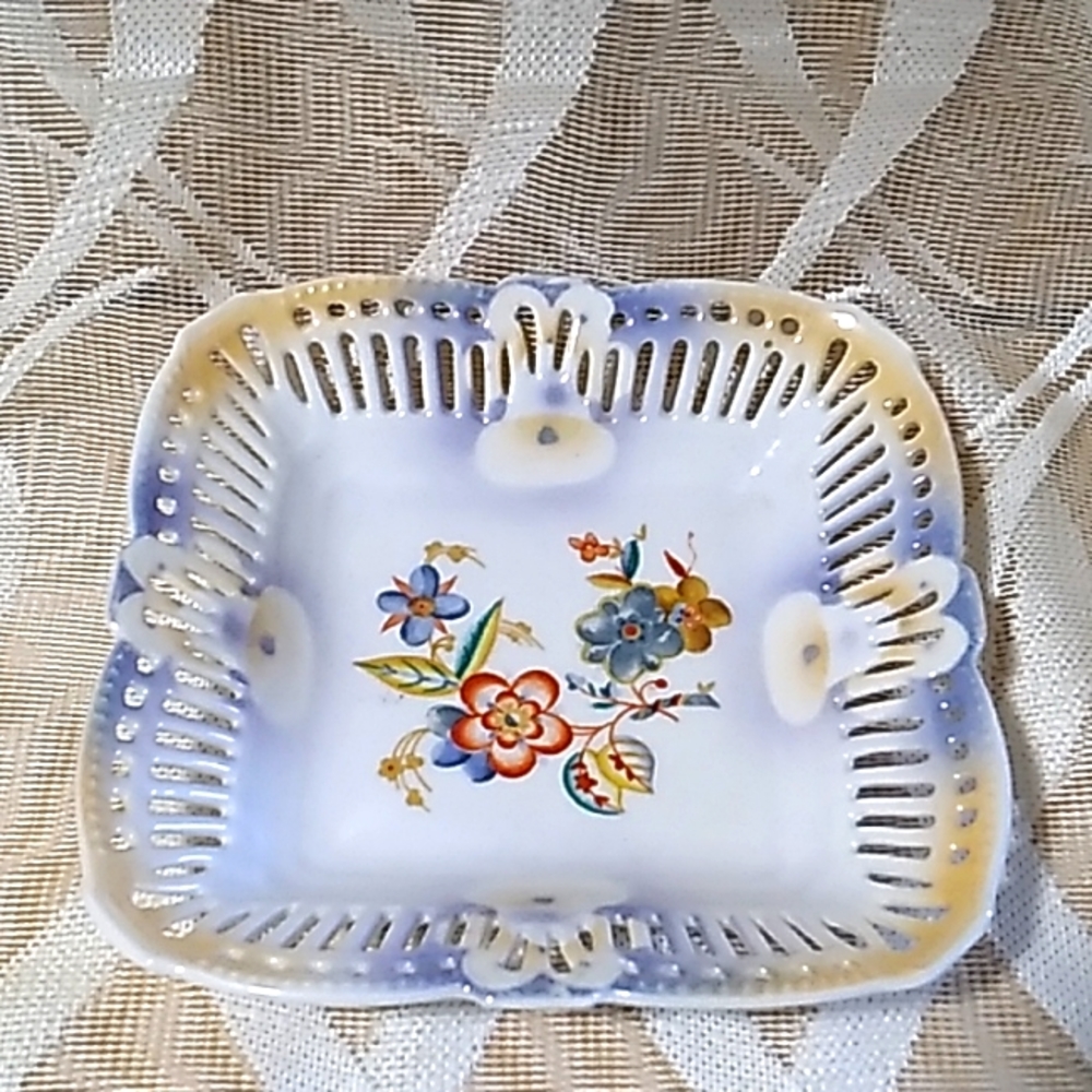 Vintage German Reticulated square Bowl